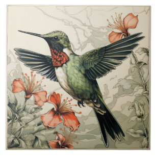 Flying Ruby-Throated Hummingbird Tile