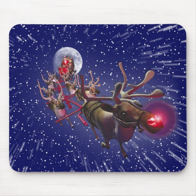 Flying Santa Claus Red Nosed Reindeer Mouse Pad (Front)