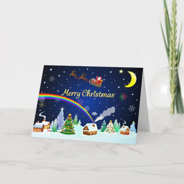 Flying Santa Claus with Crescent Moon Card (Front)