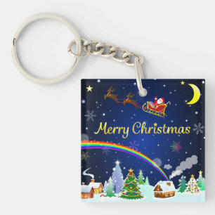 Flying Santa Claus with Crescent Moon Keychain