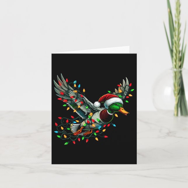 Flying Santa Duck With Christmas Lights Hunting Se Card (Front)