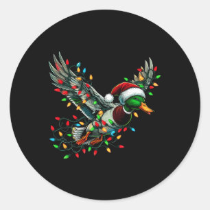 Flying Santa Duck With Christmas Lights Hunting Se Classic Round Sticker