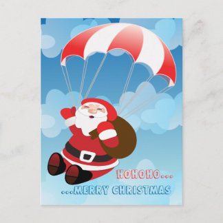 flying santa holiday postcard