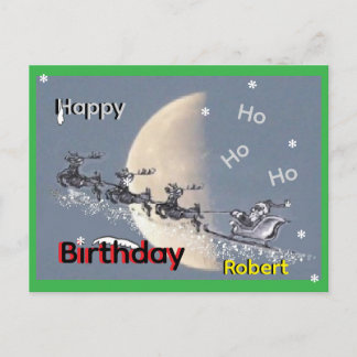 Flying Santa in Reindeer-Sled Birthday Postcard