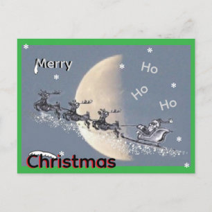 Flying Santa in Reindeer-Sled Christmas Postcard