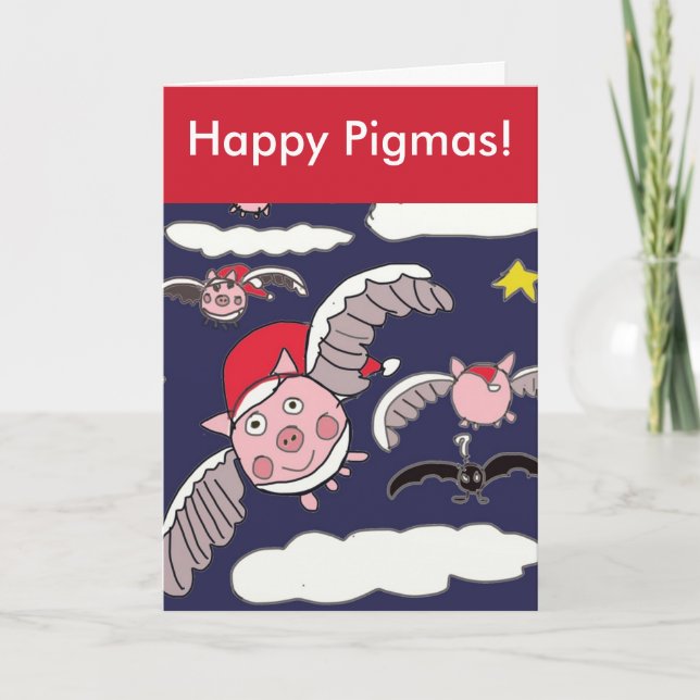 Flying Santa Pig Happy Pigmas Christmas Holiday Card (Front)