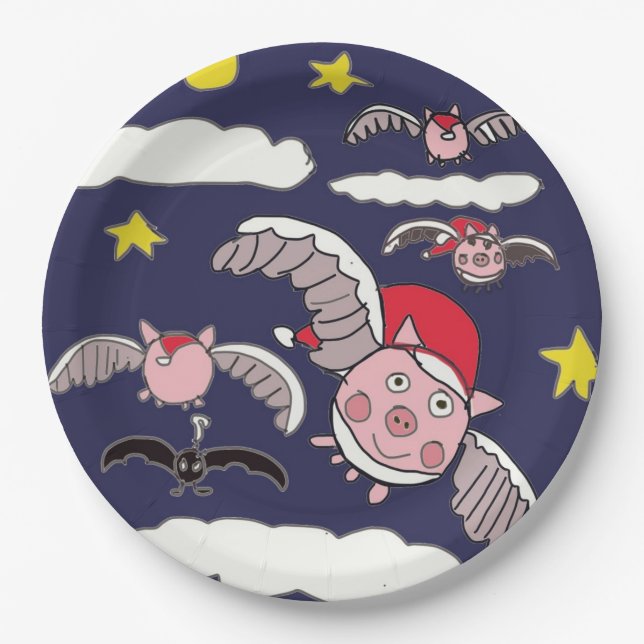 Flying Santa Pig  Paper Plate (Front)