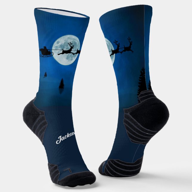 Flying Santa, Reindeer and Full Moon Socks (Angled)