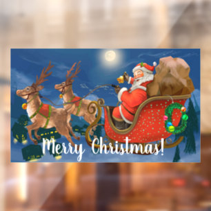 Flying Santa Reindeer and Sleigh Window Cling