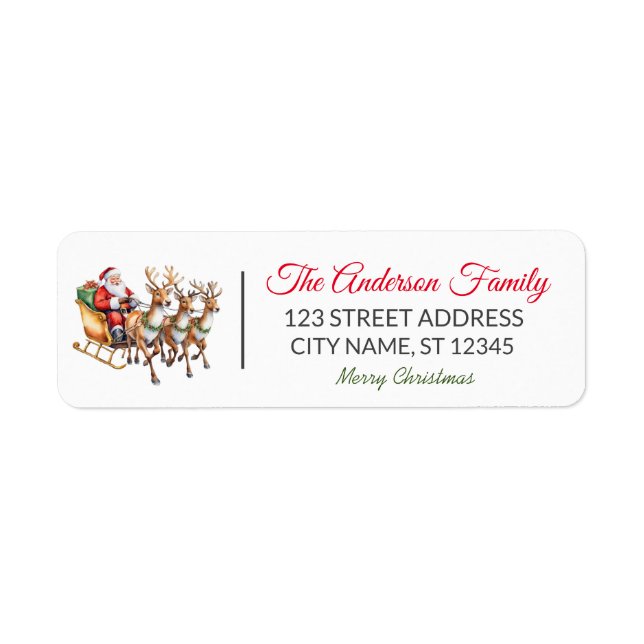 Flying Santa Sleigh Reindeer Return Address Labels (Front)