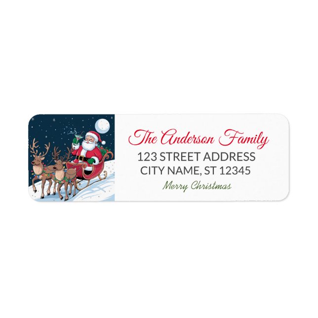 Flying Santa Sleigh Reindeer Return Address Labels (Front)