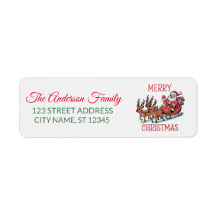 Flying Santa Sleigh Reindeer Return Address Labels