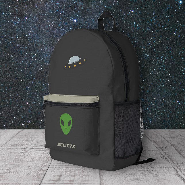 Flying Saucer & Green Alien Printed Backpack (Flying Saucer & Green Alien Backpack)