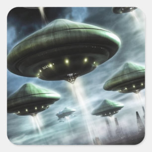 Flying Saucer Invasion Square Sticker