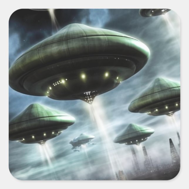Flying Saucer Invasion Square Sticker (Front)