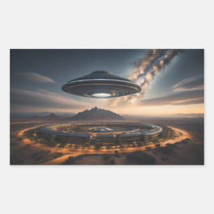 Flying Saucer Over Circular City Sticker