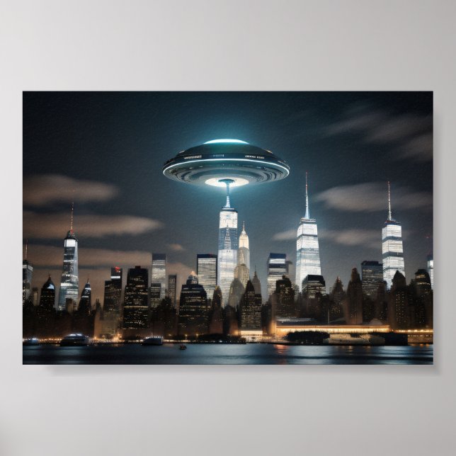 Flying Saucer Over City Poster (Front)