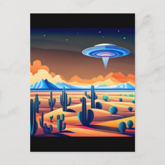 Flying Saucer over desert Landscape Postcard