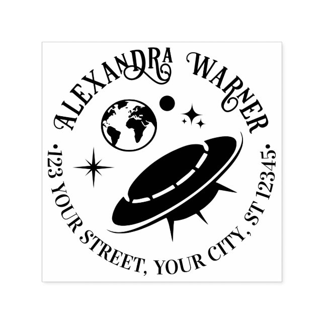 Flying Saucer Spaceship Near Earth Name Address  Self-inking Stamp (Design)