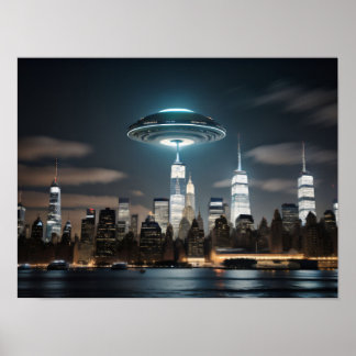 Flying Saucer UFO Over a City Poster