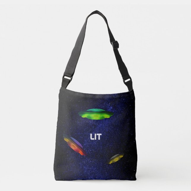 Flying saucers & galaxy background crossbody bag (Front)
