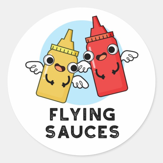 Flying Sauces Funny Food Pun  Classic Round Sticker (Front)