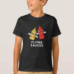 Flying Sauces Funny Food Pun Dark BG T-Shirt
