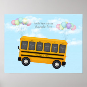 Flying School Bus With Friends Custom 6 Photo Poster