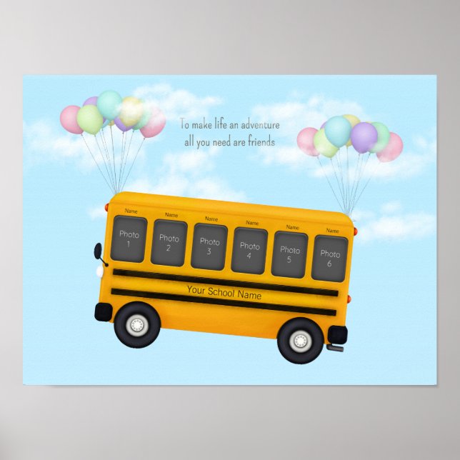 Flying School Bus With Friends Custom 6 Photo Poster (Front)