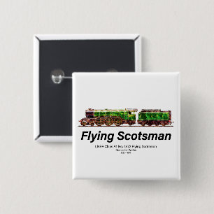 Flying Scotsman Steam Train English Locomotive  2 Inch Square Button