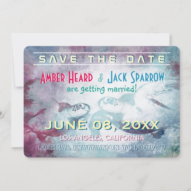 Flying Sea Turtle | Wedding Save the Date Cards (Front)