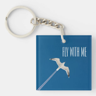 Flying seagull and the contrail keychain
