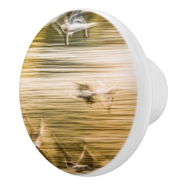 Flying seagulls - abstract ceramic knob (Right)