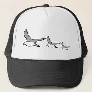 Flying Seagulls Illustration on a Birdwatcher's Trucker Hat