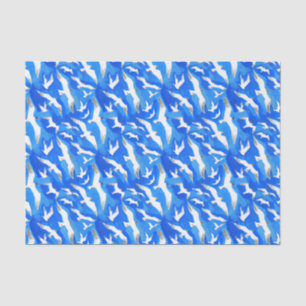 Flying seagulls on sky blue tissue paper