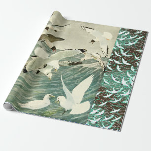 FLYING  SEAGULLS  OVER THE WAVES  WRAPPING PAPER