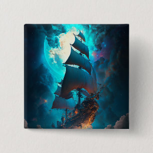 Flying Ship Fantasy Art 2 Inch Square Button