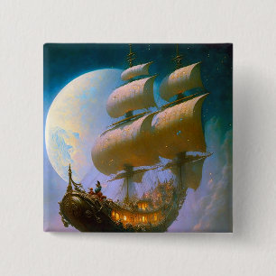 Flying Ship Fantasy Art 2 Inch Square Button