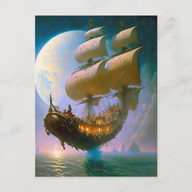 Flying Ship Fantasy Art Postcard (Front)
