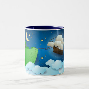 Flying ship on landing Two-Tone coffee mug