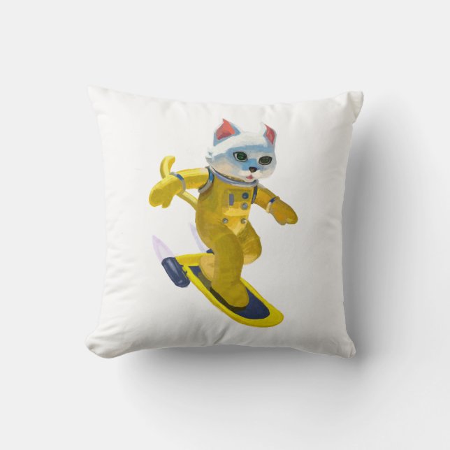 Flying Skateboard Throw Pillow (Front)
