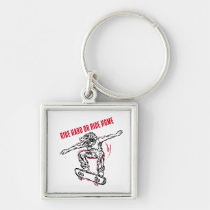 Flying Skater Doing Mid-Air Skateboarding Keychain