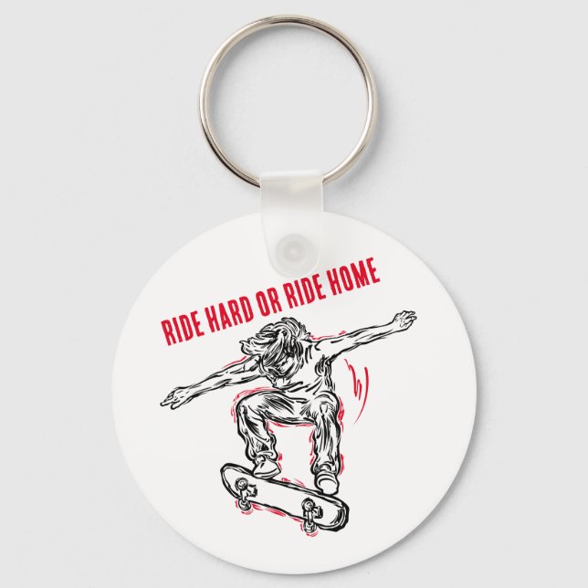 Flying Skater Doing Mid-Air Skateboarding Keychain (Front)