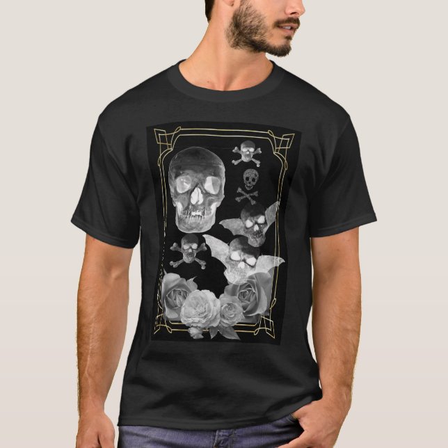 Flying skulls and gothic roses T-Shirt (Front)