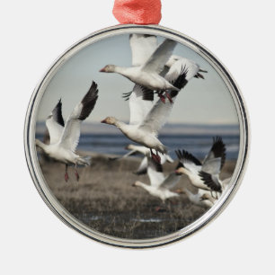 Flying Snow Geese Metal Ornament