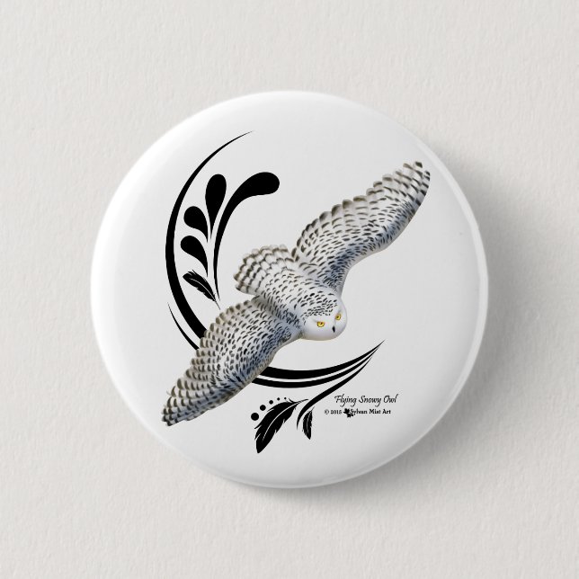 Flying Snowy Owl 2 Inch Round Button (Front)