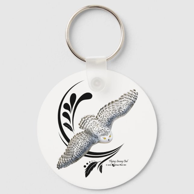 Flying Snowy Owl Keychain (Front)