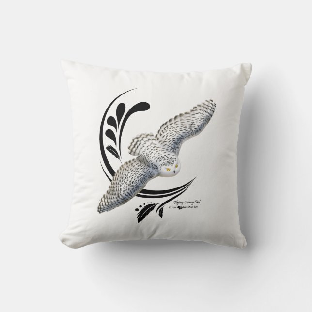 Flying Snowy Owl Throw Pillow (Front)