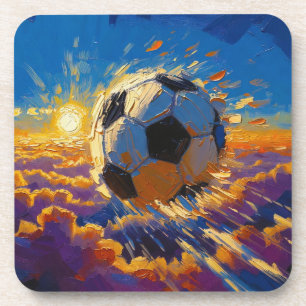 Flying Soccer Ball Artwork (Oil Painting No. 2) Coaster