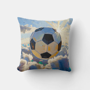 Flying Soccer Ball Artwork (Oil Painting No. 3) Throw Pillow